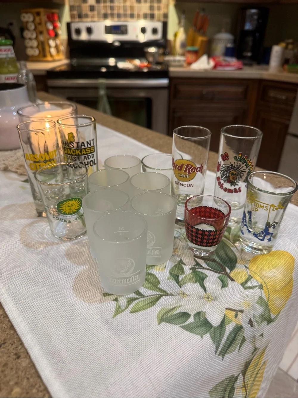14 Mixed Shot Glass Set with Assorted Logos and Designs